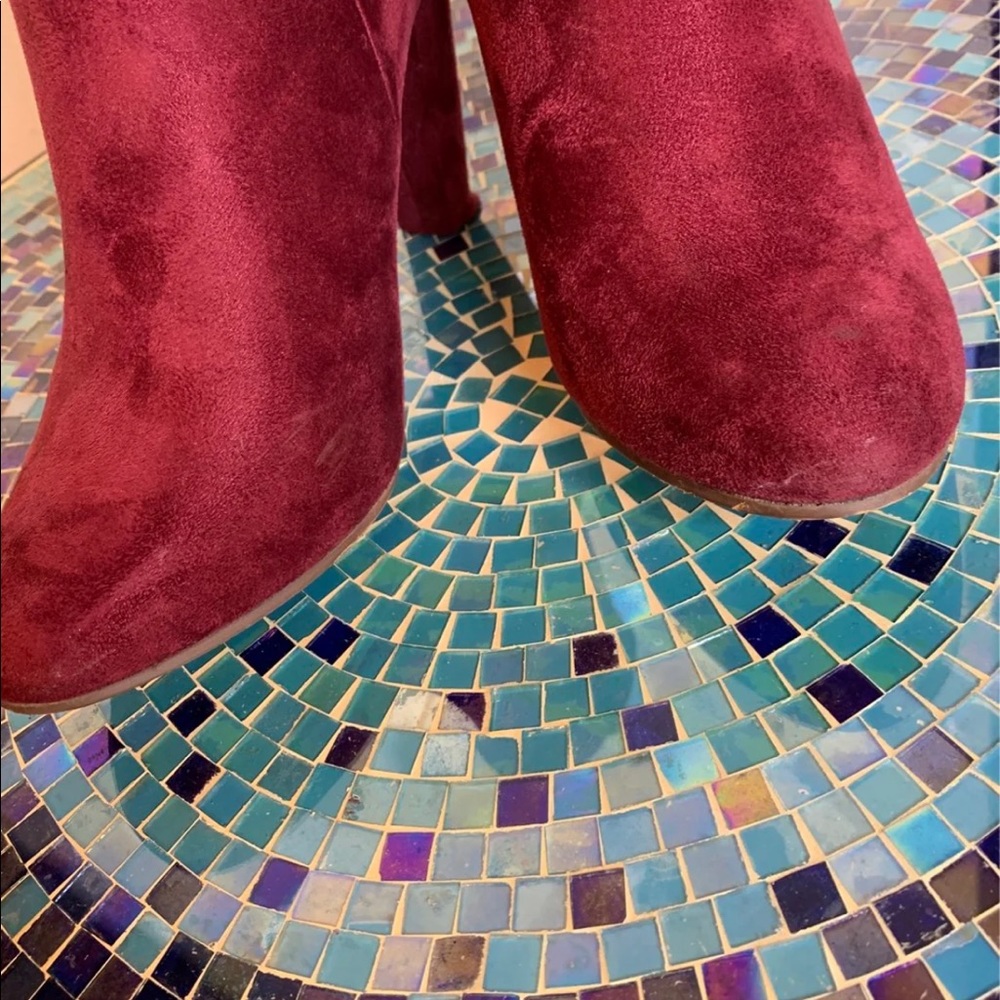 Burgundy Suede Ankle Boots - Picture 4 of 9